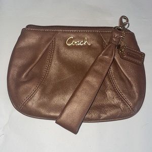 COACH Brown Leather Pleated Wristlet